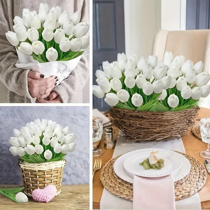 5 pcs White Artificial Tulips Flowers