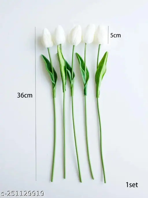5 pcs White Artificial Tulips Flowers