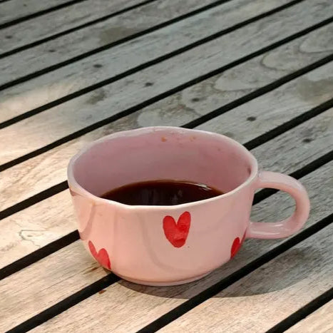1pc AESTHETIC Ceramic Coffee Mug with Red Heart - 300ml
