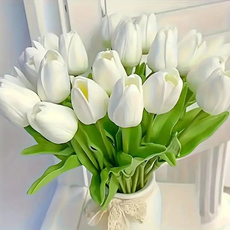 5 pcs White Artificial Tulips Flowers