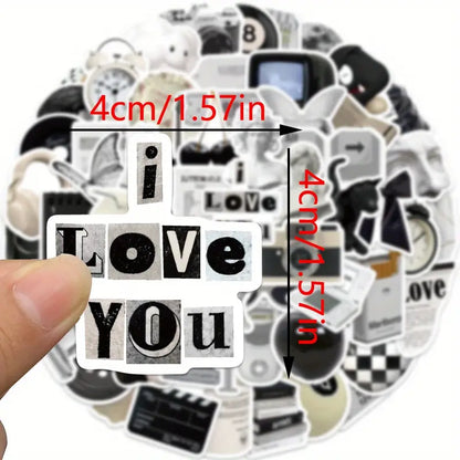 61 pcs Cute Aesthetic Stickers Black and White (Y2k & Vintage)