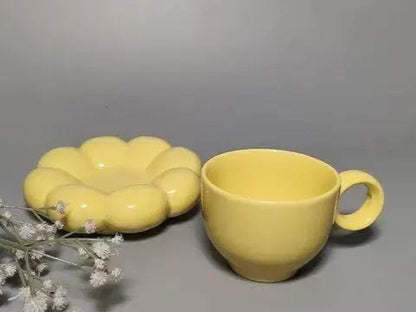 Sunflower Bloom Cup and Saucer Set | Ceramic Cup and Saucer Set - 240 ml (Pack of 1)