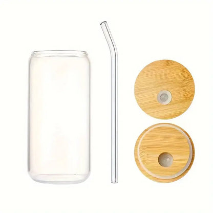 Pink bows glass cup / 16oz glass cup / glass cup with bamboo lid and glass straw/ iced coffee cup