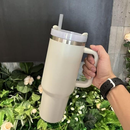 Rose Quartz Aesthetic Tumbler with Straw & Lid – 1.2L | Stanley Style, Leak-Proof, BPA-Free