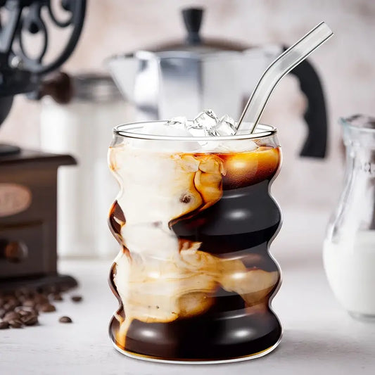 Chunky Aesthetic Pinteresty Spiral Glass tumblers with Straw - Set of 2,4, 6 or 8