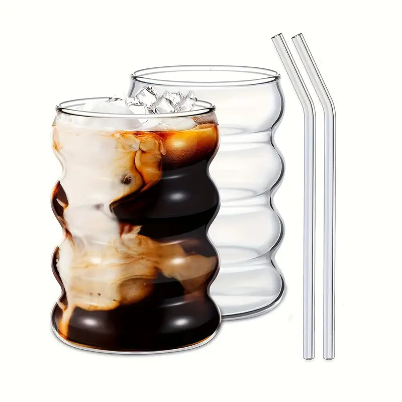 Chunky Aesthetic Pinteresty Spiral Glass tumblers with Straw - Set of 2,4, 6 or 8
