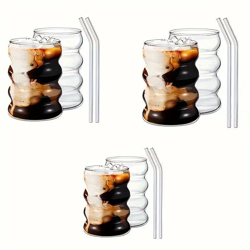 Chunky Aesthetic Pinteresty Spiral Glass tumblers with Straw - Set of 2,4, 6 or 8