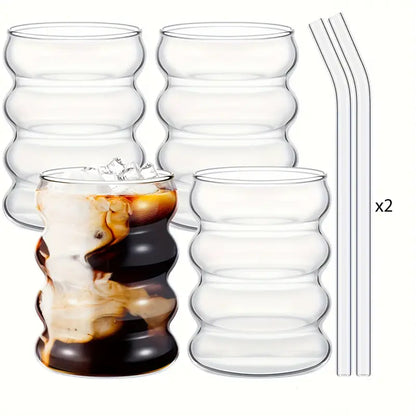 Chunky Aesthetic Pinteresty Spiral Glass tumblers with Straw - Set of 2,4, 6 or 8
