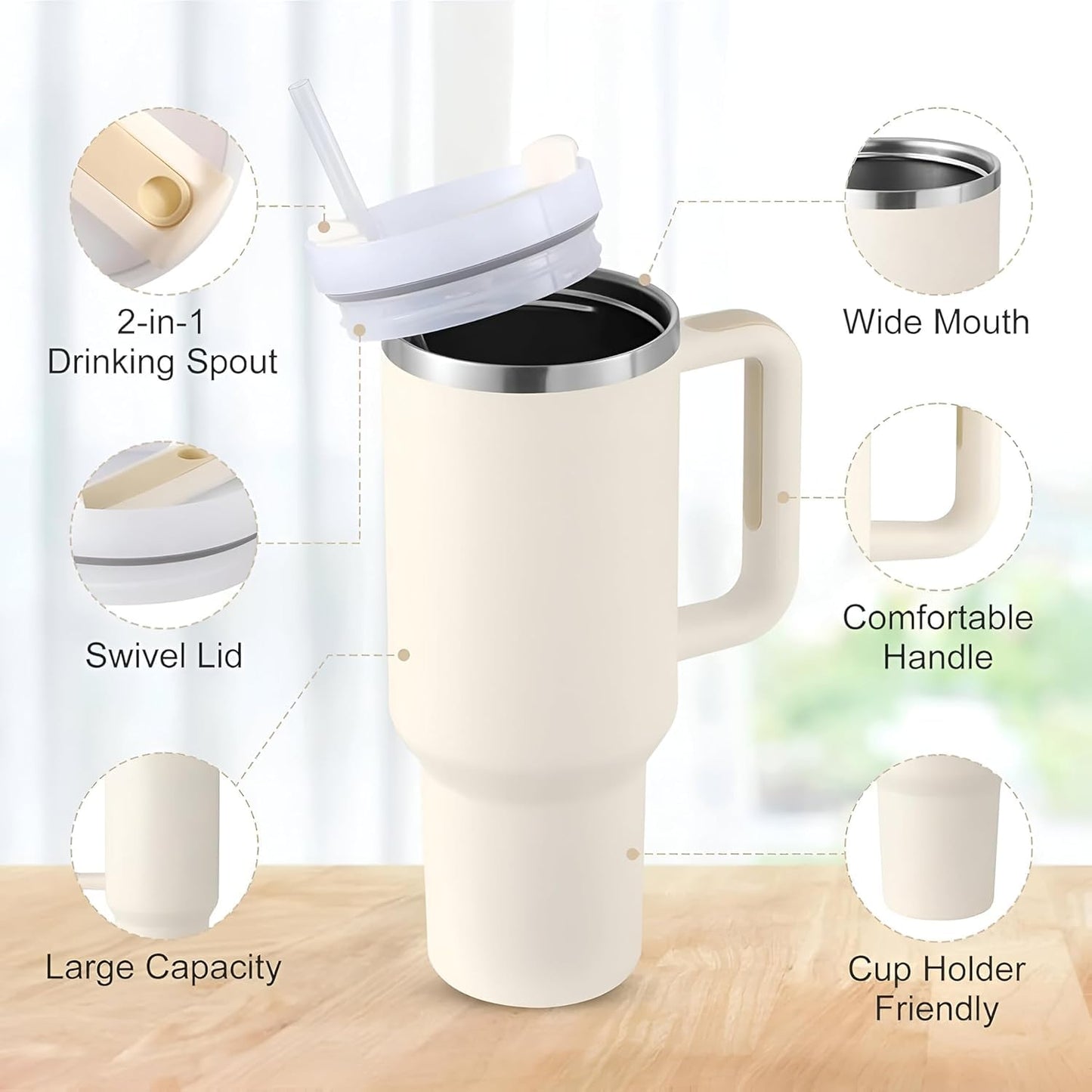 Rose Quartz Aesthetic Tumbler with Straw & Lid – 1.2L | Stanley Style, Leak-Proof, BPA-Free