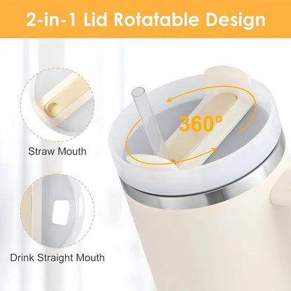 Rose Quartz Aesthetic Tumbler with Straw & Lid – 1.2L | Stanley Style, Leak-Proof, BPA-Free