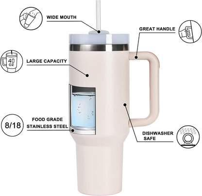 Rose Quartz Aesthetic Tumbler with Straw & Lid – 1.2L | Stanley Style, Leak-Proof, BPA-Free