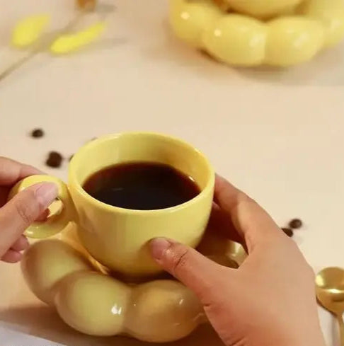 Sunflower Bloom Cup and Saucer Set | Ceramic Cup and Saucer Set - 240 ml (Pack of 1)
