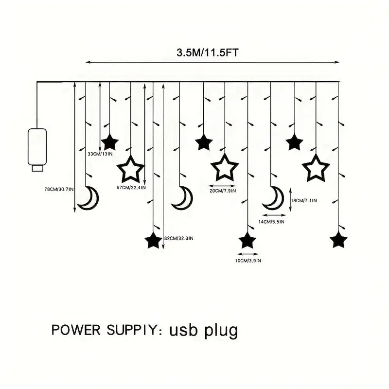 1 Pc LED Star Moon Curtain Lights