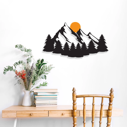 Rustic Radiance Mountain Sunset Wood Wall Art