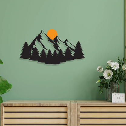 Rustic Radiance Mountain Sunset Wood Wall Art