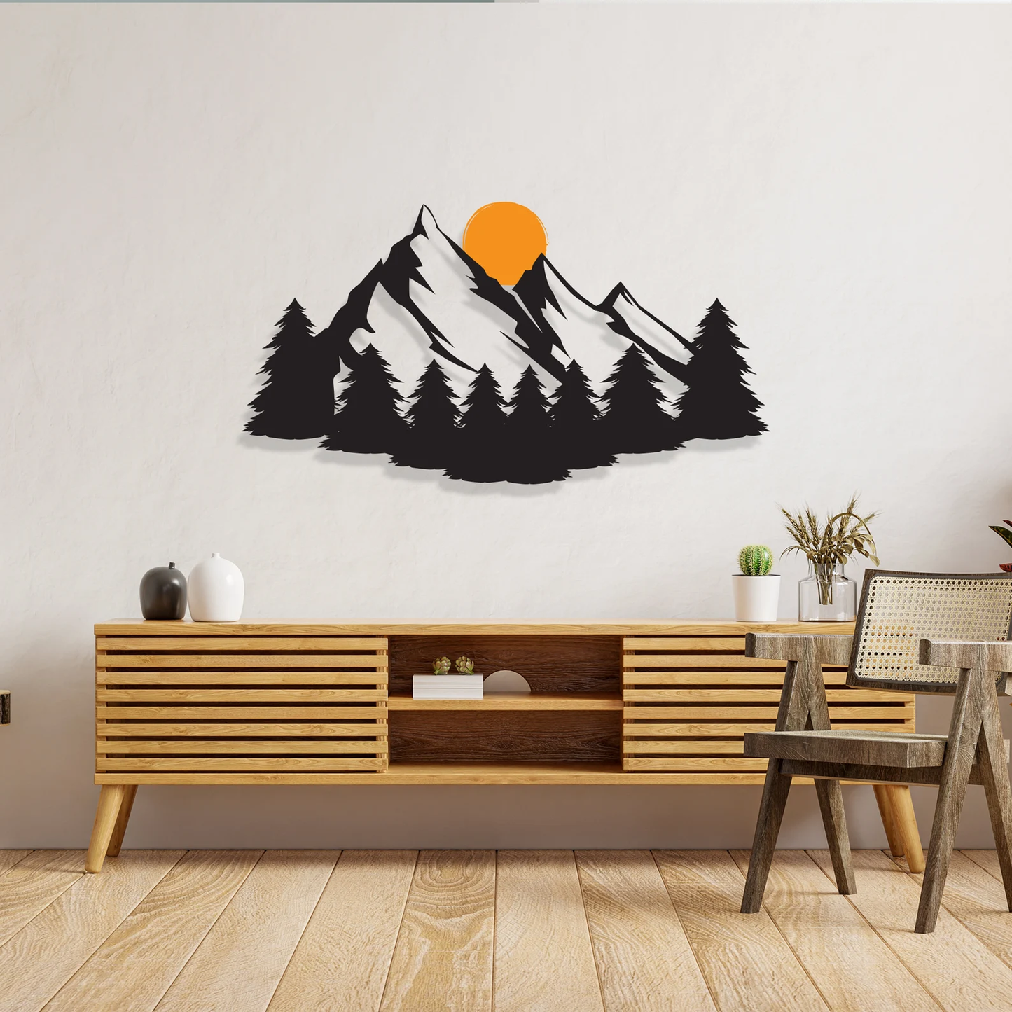 Rustic Radiance Mountain Sunset Wood Wall Art