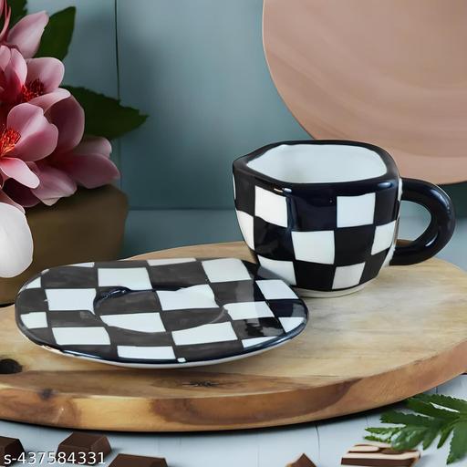Aesthetic Checkered Mug and Saucer Set