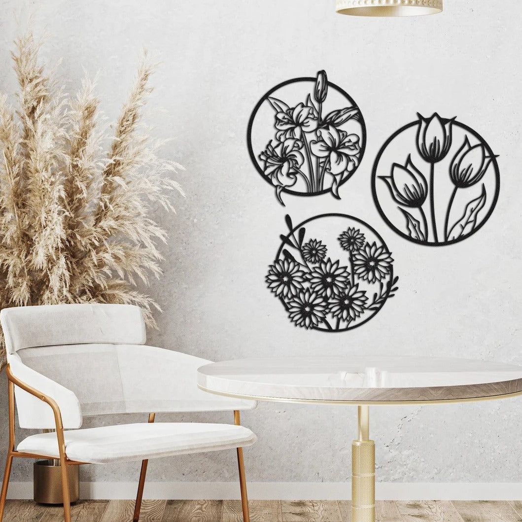 Blossom Medley Round Flowers Wood Wall Decor