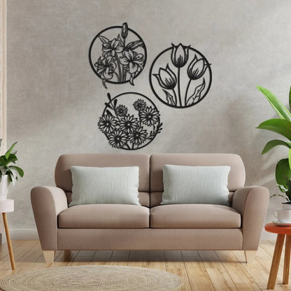 Blossom Medley Round Flowers Wood Wall Decor