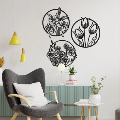 Blossom Medley Round Flowers Wood Wall Decor