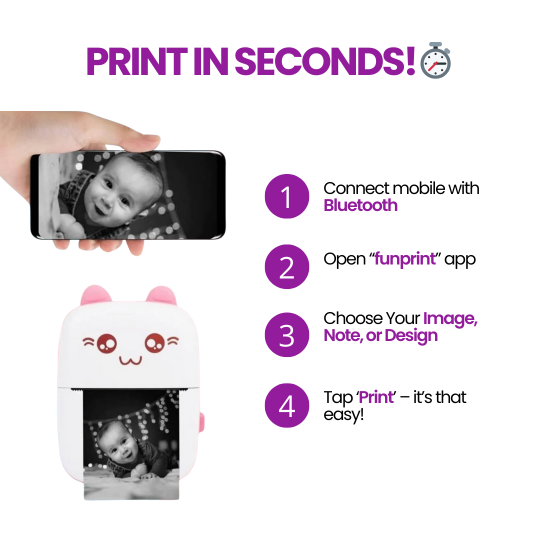 Inkless Mini Printer (Portable Thermal Bluetooth & Wireless) - Pink - printer