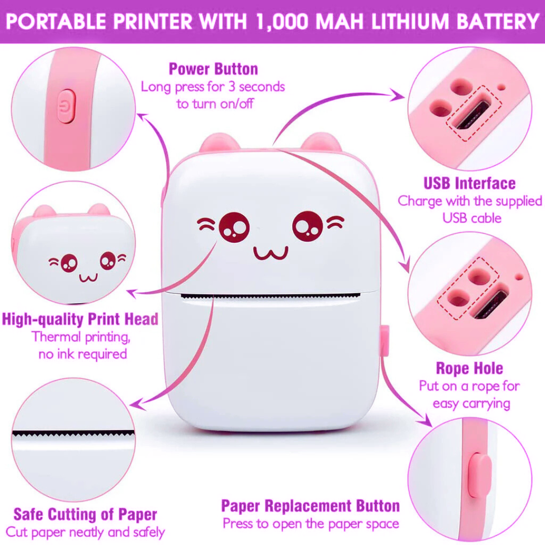 Inkless Mini Printer (Portable Thermal Bluetooth & Wireless) - Pink - printer