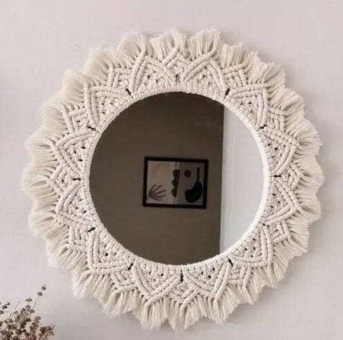 Macrame mirror wall hanging for boho room decor