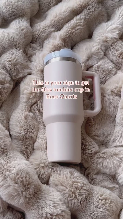 Rose Quartz Aesthetic Tumbler with Straw & Lid – 1.2L | Stanley Style, Leak-Proof, BPA-Free