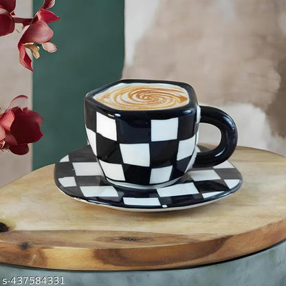 Aesthetic Checkered Mug and Saucer Set