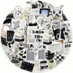 Cute Aesthetic y2k Stickers Black and White – 61PCS Vinyl Sticker Waterproof Retro Vintage Pack for Laptop, Water Bottle, Scrapbook & More!