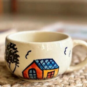Large Coffee Mug with Handpainted Hut Design