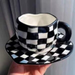 Aesthetic Checkered Mug and Saucer Set