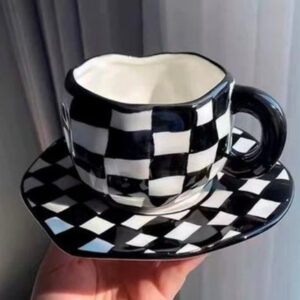 Aesthetic Checkered Mug and Saucer Set