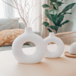Ceramic Donut Vase Set of 2 Boho Chic White