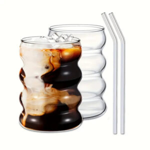 Chunky Aesthetic Pinteresty Spiral Glass tumblers with Straw - Set of 2,4, 6 or 8