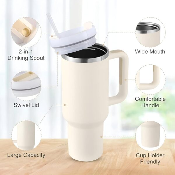 Rose Quartz Aesthetic Tumbler with Straw & Lid – 1.2L | Stanley Style, Leak-Proof, BPA-Free - Image 3