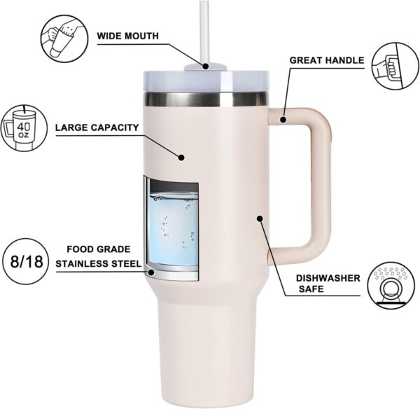 Rose Quartz Aesthetic Tumbler with Straw & Lid – 1.2L | Stanley Style, Leak-Proof, BPA-Free - Image 5