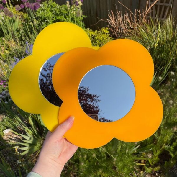 60s 70s Retro Flower Acrylic Mirror Flower Wood Wall Decor - Image 3