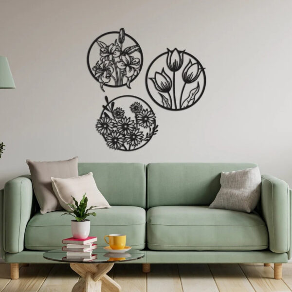 Blossom Medley Round Flowers Wood Wall Decor - Image 5
