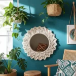 Macrame Mirror Wall Hanging Boho Art (Framed, White)