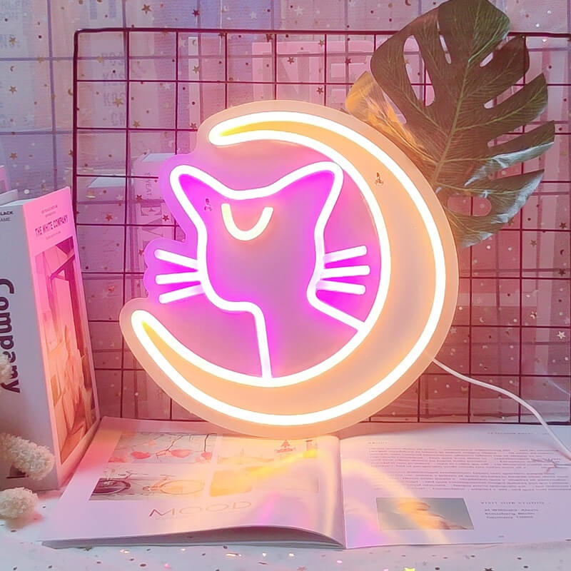 Kawaii Moon Cat Neon Sign 1 Kawaii Moon Cat Neon Sign