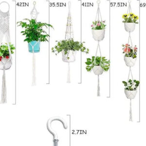 Set of five macrame plant hangers in unique woven designs, perfect for holding small to medium-sized plant pots indoors or outdoors
