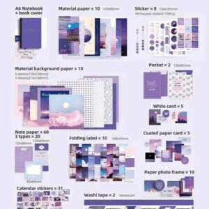 Aesthetic journaling kit with stickers, pattern papers, and decorative elements for creative scrapbook and journaling projects.