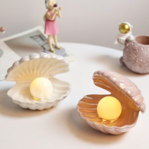 Shell LED Night Light Bedroom Study Bedside Ceramic Pearl Lamp