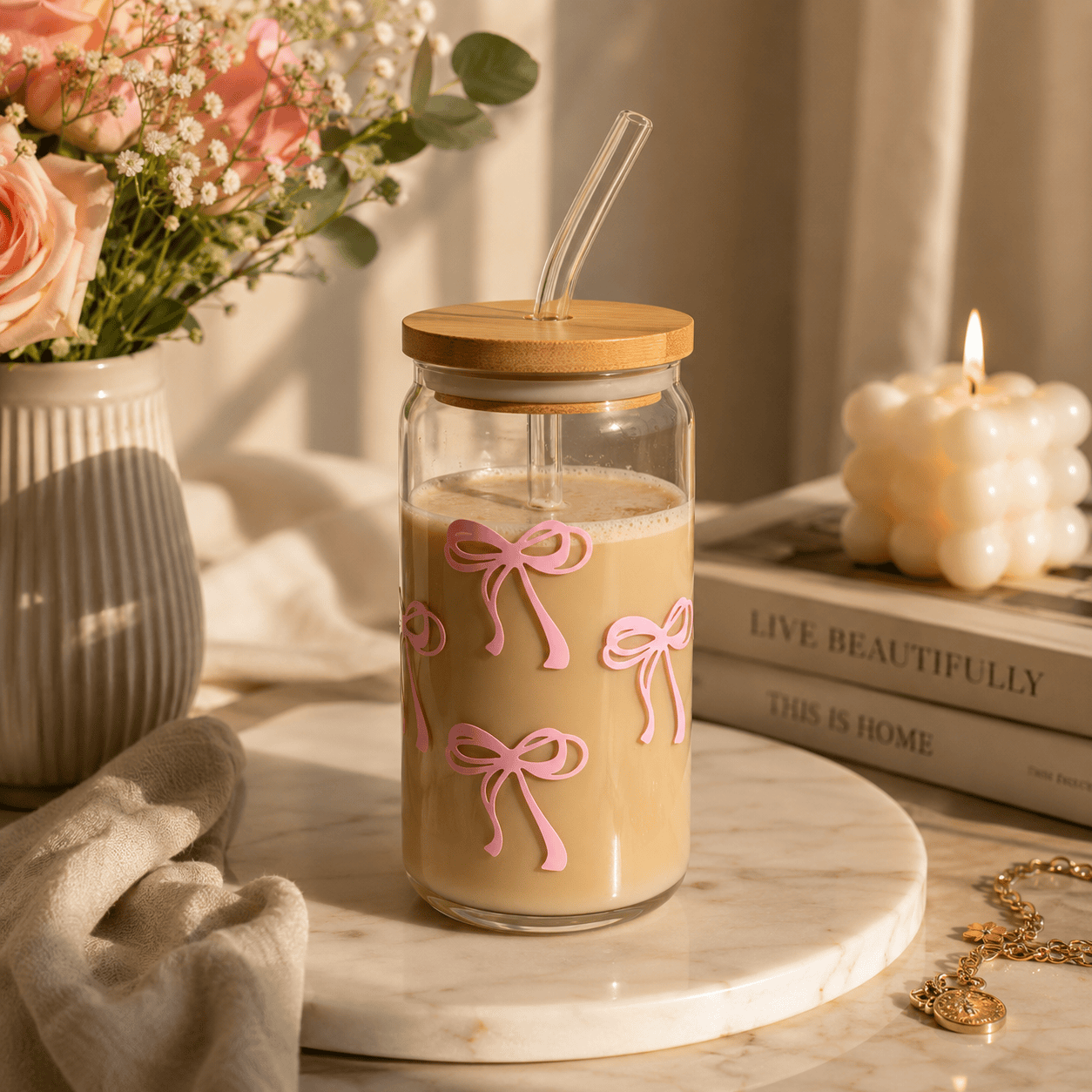 Pink Bow Glass Cup - Image 2