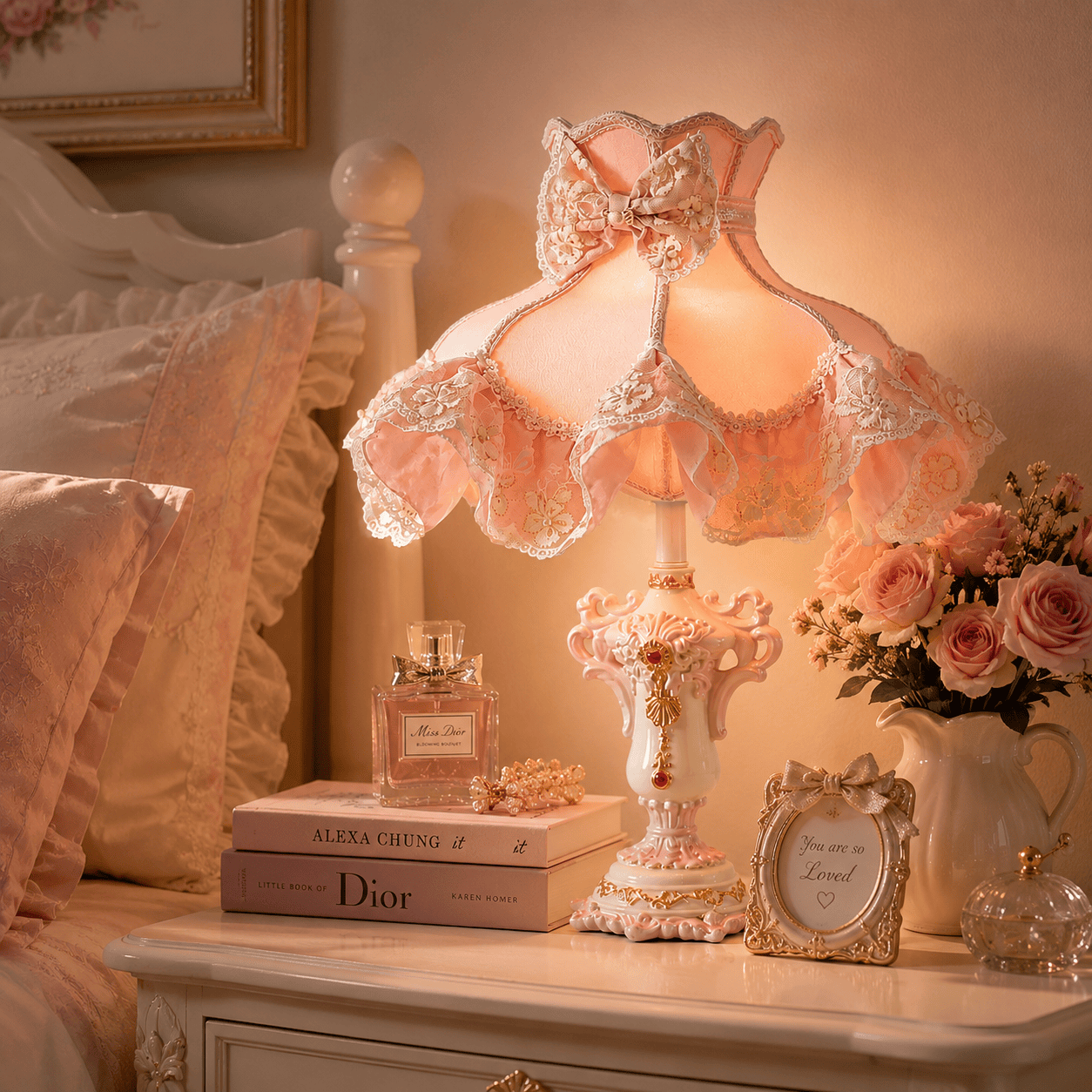 Pink Bedroom Bedside Lamp - Image 2
