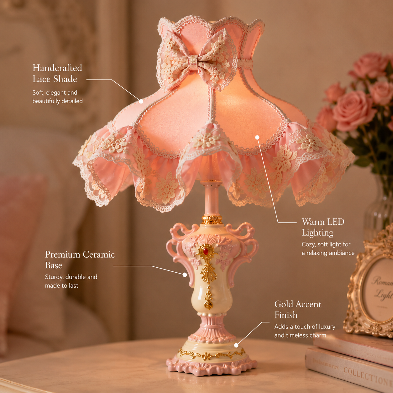 Pink Bedroom Bedside Lamp - Image 3