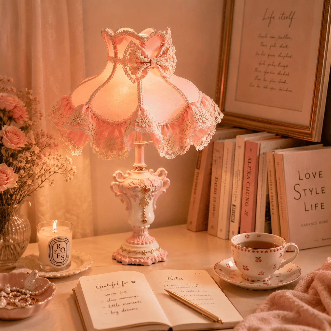 Pink Bedroom Bedside Lamp - Image 7