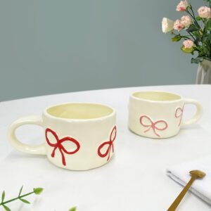 Cross-border Ins Style Girl Heart Hand Pinch Bow Coffee Cup
