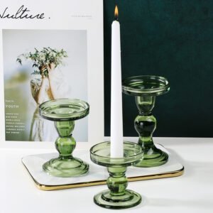 European Retro Dark Green Stained Glass Candle Holder